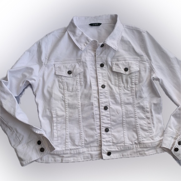 J Crew Classic white denim jean jacket button closure | extra large - Picture 1 of 8